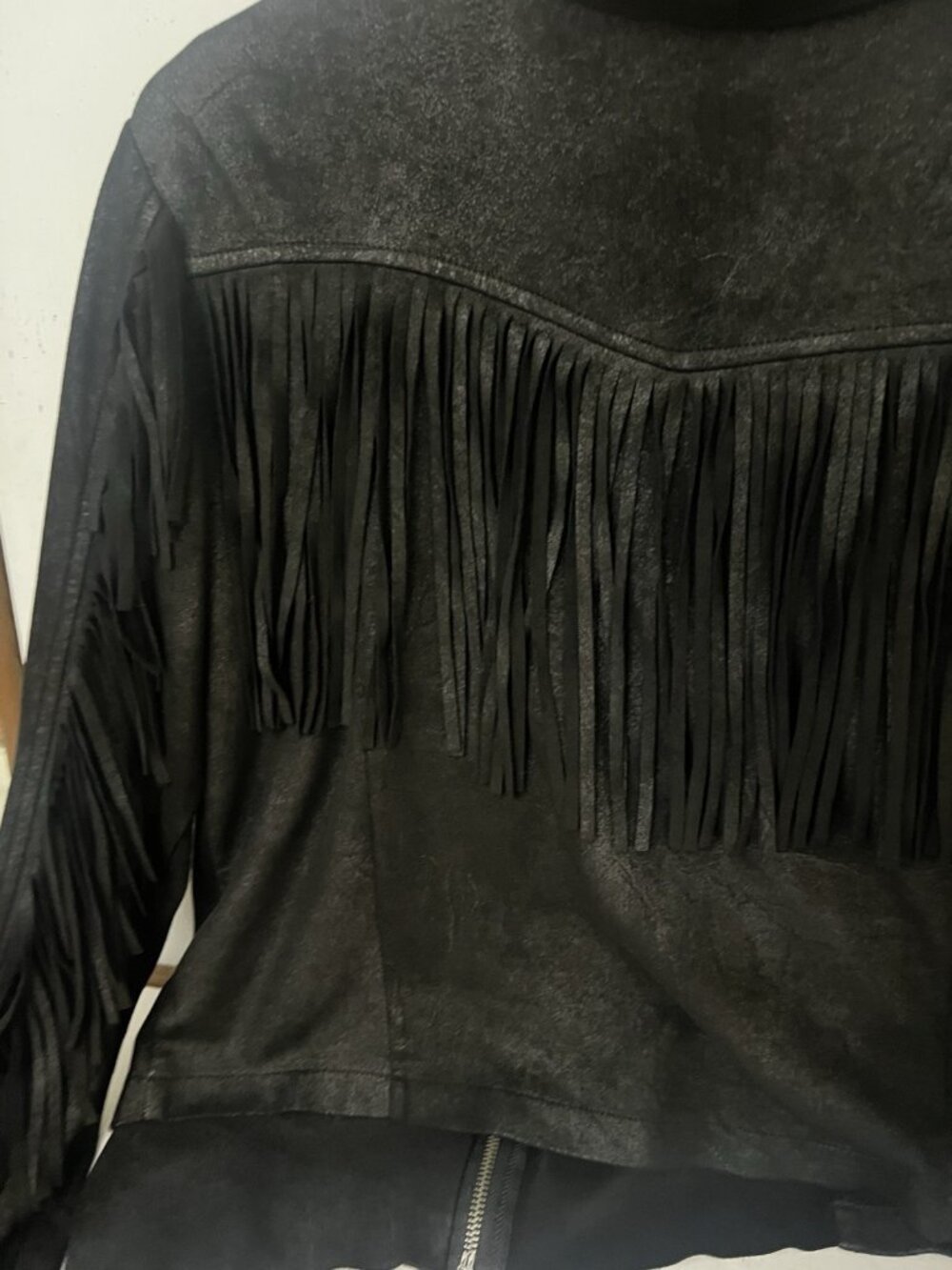 SHYANNE Women's Faux Suede  Long Sleeve Fringe Jacket Size L Western Boho.    C